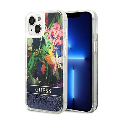 Obrázek produktu pro Guess Guhcp14Slflsb Iphone 14 6.1 Modro/Modré Pevné Pouzdro Flower Liquid Glitter