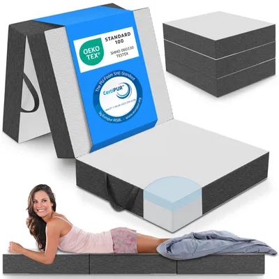 Produktbild von ELONEO Premium Visco materac składany 75x200 cm, ekstra wysoki 15 cm, składany materac gościnny, materac składany, materac składany, kostka międzykręgowa, materac podróżny, składane łóżko gościnne, składane łóżko z możliwością prania