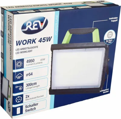 Produktbild von REV LED Arbeitsstrahler WORK 45W tragbar, IP 54, mit 2 Steckdosen, Arbeitsscheinwerfer, Arbeitsleuchte, Flutlicht