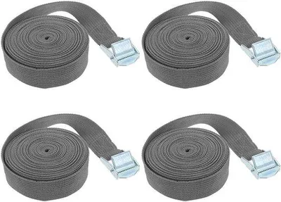 Image de Sangles de serrage réglables 2 m x 25 mm, lot de 4 avec boucle métallique pour bagages - Gris