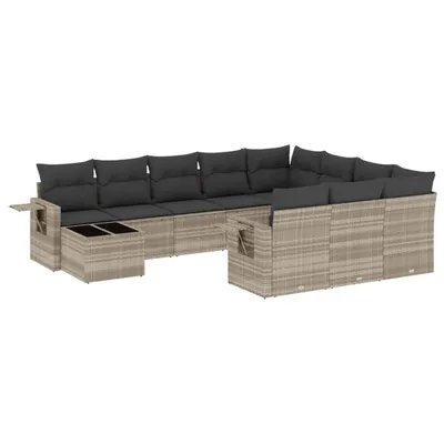 Produktbild von vidaXL 11-tlg. Garten-Sofagarnitur mit Kissen Hellgrau Poly Rattan