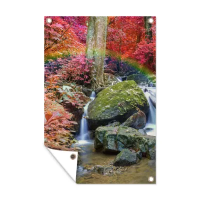 Obrázek produktu pro MuchoWow® Zahradní plakáty - Duha - vodopád - stromy - kameny - mech - 90x60 cm - Zahradní dekorace
