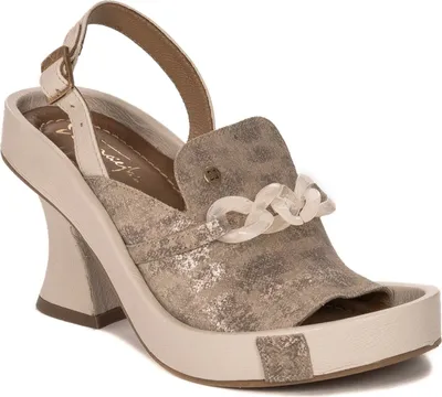 Produktbild von Beige Naturleder Sandalen mit 8 cm Absatz, offenem Zehenbereich und Schnallenverschluss