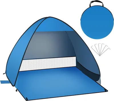 Produktbild von EUGAD Strandmuschel Pop Up mit UV Schutz, für 2-3 Personen, Windschutz, Blau