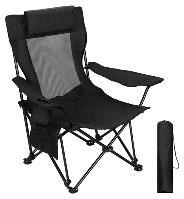 Produktbild von Campingstuhl - Klappbarer Strandstuhl - 1 Stuhl - Schwarz - Verstellbare Rückenlehne - Getränkehalter - Seitentaschen - Metallrahmen 81 x 66 x 88 cm