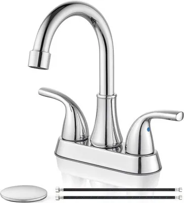 Image de Robinet de lavabo de salle de bains, 4 pouces, montage central, chromé, avec bec pivotant à 360°
