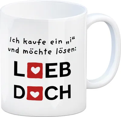 Produktbild von Lieb dich Kaffeebecher mit lustigem Spruch und Herzen