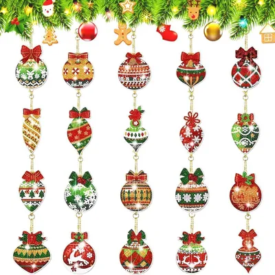 Produktbild von Diamond Painting Set Weihnachten Anhänger Kinder 20 Stück Beidseitig Schlüsselanhänger Weihnachtsbaum Deko Adventskalender