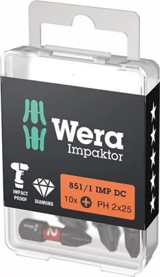 Produktbild von Bit Impaktor 1/4" DIN 3126 C6,3 PH2x25mm 10er Pack Wera | 4013288223760