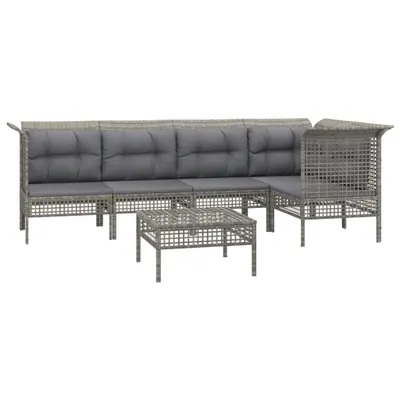 Produktbild von vidaXL 6-tlg. Garten-Lounge-Set mit Kissen Grau Poly Rattan