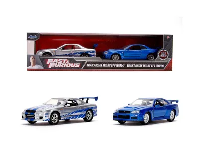 Produktbild von Jada Toys 253204004 - Fast & Furious Twin Pack: Brian's Nissan Skyline GT-R blau & grau, 1:32