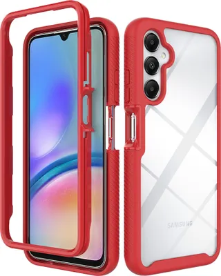 Produktbild von Galaxy A05s Hülle, Hybrid Transparente Rückseite TPU Bumper Stoßfest Schutzhülle für Samsung Galaxy A05s Rot