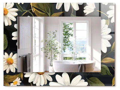 Produktbild von Weiße Gänseblümchenblätter – Rechteckiger Spiegel mit Druck 80x60 cm – Modern - Dekorativ für die Wand