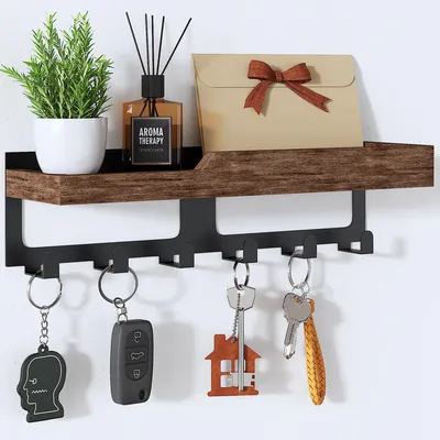 Produktbild von Schlüsselbrett mit Ablage und 6 Haken, Holz