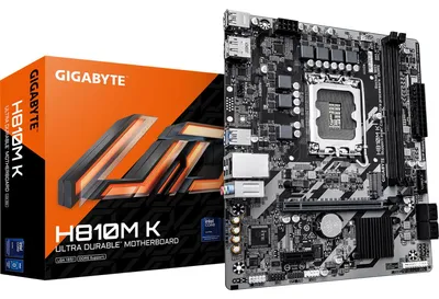 Produktbild von GIGABYTE H810M K Mainboard – Intel Core Ultra (Serie 2) Prozessoren, 3+1+2 Phasen VRM, bis zu 6400 MHz DDR5, 1 x M.2 PCIe 4.0, 1 GbE LAN, USB 3.2 Gen 1