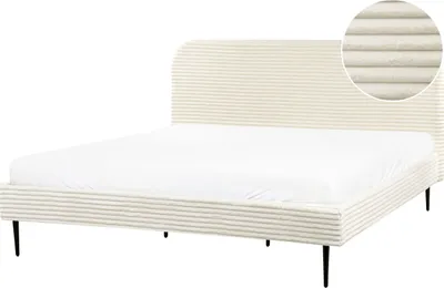Obrázok produktu pre BELIANI Posteľ krémová biela menčestrová 180 x 200 cm čalúnené čelo čierne nohy lamelový rošt minimalistický dizajn
