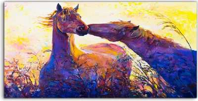 Produktbild von Coloray Acrylbild 140x70  Wandbild Acrylbilder Deko Malerei Pferd Liebe Tiere bunte