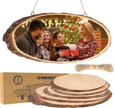 Produktbild von Runde Holzschijven 2 Stück 12-14 cm Naturholz - 3 Stück 10-12 cm dicke runde Holzschijfen - 10 m Pflanzenfaden - DIY Hochzeit 5-teilig Holzschijf
