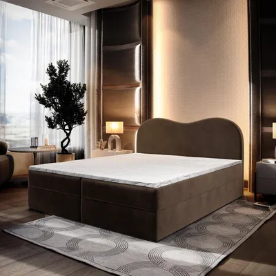 Produktbild von Masseno Boxspringbett FLUVIA M 140x200 cm Komplett-Set mit Bonell Matratze und Topper, Polsterbett mit Bettkästen -Braun, MONOLITH 29