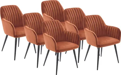 Produktbild von Set von 6 Stühlen mit Armlehnen aus Velours und schwarzem Metall - Terracotta - ELEANA