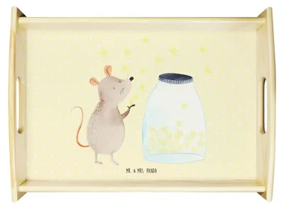 Produktbild von Mr. & Mrs. Panda Tablett Maus Sterne - Gelb Pastell - Geschenk, Lustige Sprüche, Geburt, Frühstückstablett, Serviertablett, Deko, Kindergeburtstag, Wunsch, Holztablett
