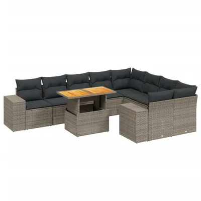 Produktbild von vidaXL 10-tlg. Garten-Sofagarnitur mit Kissen Grau Poly Rattan