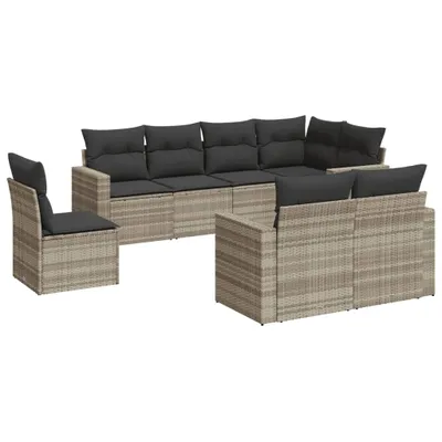 Produktbild von vidaXL 8-tlg. Garten-Sofagarnitur mit Kissen Hellgrau Poly Rattan
