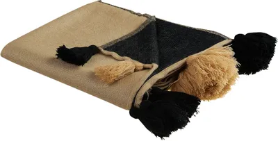 Produktbild von BELIANI Decke mit Fransen beige / schwarz Polyester Acryl 130 x 170 cm abstraktes Muster Wohnzimmer Schlafzimmer