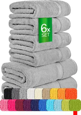 Immagine prodotto di set di asciugamani in spugna Carli - 100% cotone - Oekotex 500 GSM - 6 pezzi - 2 asciugamani da doccia 70x140 + 4 asciugamani 50x100 - Asciugamani da bagno in spugna - Grigio pietra