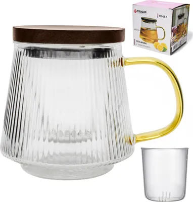 Zdjęcie produktu dla Szklanka Zdobiona z Zaparzaczem i Pokrywką do Herbaty Kawy Kubek 480ml