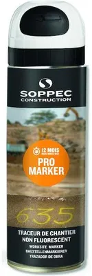 Image de 12 x Spray de marquage Soppec Fluo TP blanc 500ml visible 9-10 mois pour les chantiers - 141531