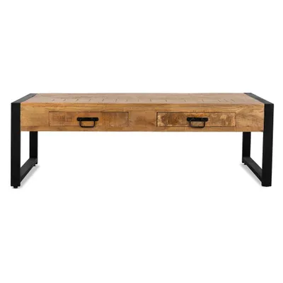 Produktbild von Couchtisch Britt 120cm mit Schubladen aus Mangoholz - Hellbraun