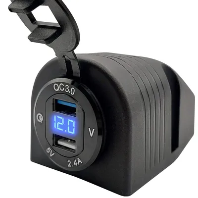 Produktbild von ProRide 12V USB Aufbau 2 Ports QC3.0 Voltmeter DS2114B Komplett-Set, Blau