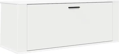 A white shoe cabinet against a white background.