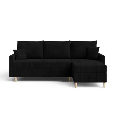 Produktbild von EZIMPAZ Ecksofa AMERO L-Form mit Schlaffunktion und Bettkasten, Cordstoff Couch, Skandinavisch, Schwarz POSO 135