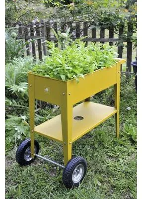 Productafbeelding van Herstera Metall verhoogde plantenbak, kruidenkweekbak "Urban" met opbergruimte, mosterdgeel, 75 x 35 x 80 cm (L x B x H)
