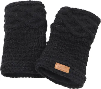 Produktbild von Handgestrickte Pulswärmer, Handstulpen, Pulswärmer aus Nepal, Armstulpen - Schwarz, Uni, Wolle, Handschuhe & Handstulpen