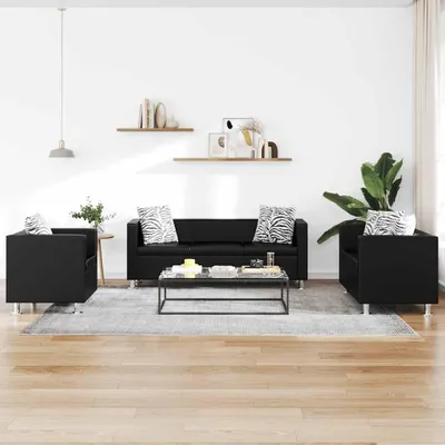 Produktbild von vidaXL Sofa-Set Kunstleder 3-Sitzer + 2-Sitzer + Sessel Schwarz
