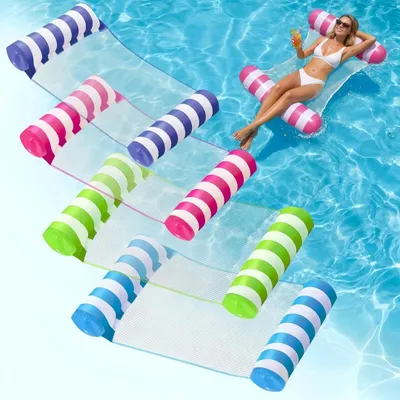 Produktbild von 4 Stück Wasserhängematte Aufblasbar 120x70 cm, Schwimmliege mit Netz und Kopfstütze, Pool Luftmatratze für Erwachsene, Strand & Meer