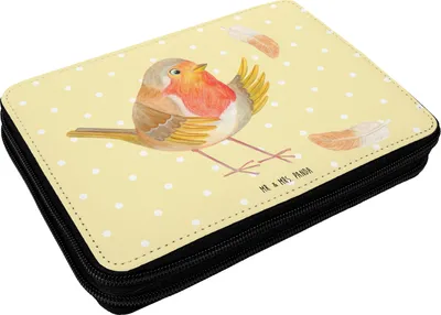 Produktbild von Mr. & Mrs. Panda Federmäppchen Rotkehlchen Federn - Gelb Pastell - Geschenk, Etui für Stifte, Motivation Sprüche, Federtasche, Schlampermäppchen, fliegen, Spruch Mut