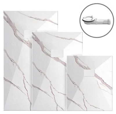 Produktbild von VILSTEIN Duschwanne 120x80 cm Marmor – Flache Duschtasse, Duschwanne in Steinoptik, Marmoroptik, rutschhemmend, bodengleich, zuschneidbar inkl. Siphon