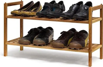 Productafbeelding van Stapelbaar schoenenrek van hout, 2 niveaus, geschikt voor 6 paar schoenen, naturel