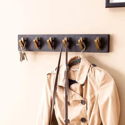 Produktbild von FineBuy Wandgarderobe Mango Massivholz 60cm - Garderobenpaneel massiv Holz - Wand Garderobenleiste Hakenleiste 6 Kleiderhaken