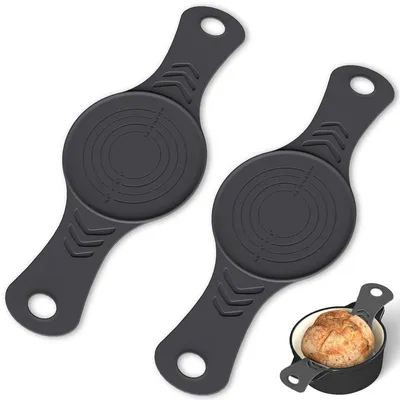 Produktbild von 2 Stück Silikon Backmatte für Dutch Oven mit langen Griffen (Schwarz) – Wiederverwendbare Teigmatte für Dutch Oven und Backofen