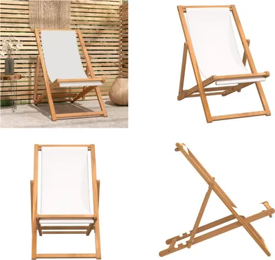 Produktbild von vidaXL Liegestuhl Teak 56×105×96 cm Creme - Liegestuhl - Liegestühle - Gartenstuhl - Gartenstühle