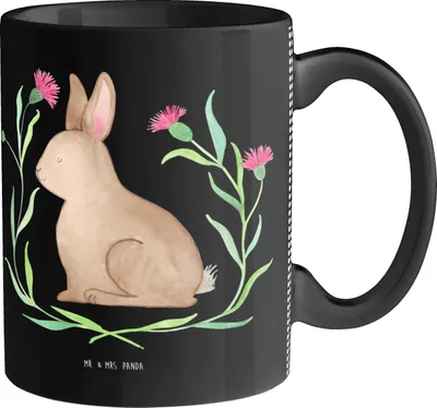 Produktbild von Mr. & Mrs. Panda Kaffeebecher Hase Sitzen - Schwarz - Geschenk, Ostern, Liebe, Grüße, Ostergrüße, Kaffeetasse, Tasse, Kaffeepott, keramik, Frohe, schöne, Teetasse