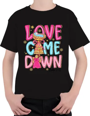 Produktbild von Love Come Down Jesus Krippe Engel Weihnachten Glitzer Pastell Uni Kinder T-Shirt, Schwarz, 104