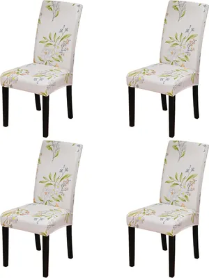 Produktbild von Stuhlhussen 4er Set Vintage Blumen Stretch Stuhlbezüge für Hotel, Restaurant, Hochzeit, Weiß