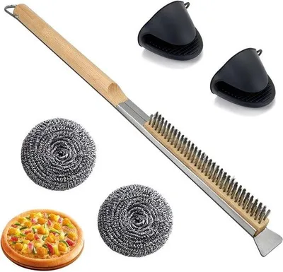 Produktbild von Famanu Pizzastein Reinigungsbürste - Mit Holzgriff und Edelstahlborsten