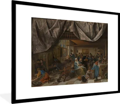 Produktbild von MuchoWow® Gerahmtes Poster Das Leben des Menschen - Jan Steen 80x60 cm - Poster mit Schwarzem Bilderrahmen Wandposter Rahmen Foto Bilder - Schlafzimmer-Dekorationen - Fotoposter